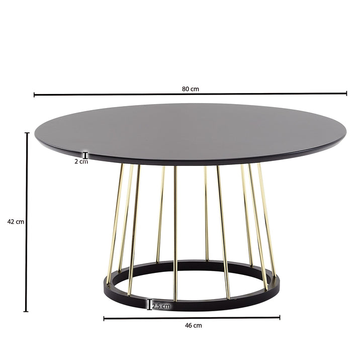 Couchtisch_ Eleganter Schwarzer und Goldener Wohnzimmertisch_ Robuste Metallstruktur_ Große Ablagefläche - KADIMA DESIGN_Größe_ 80x80x42 cm_