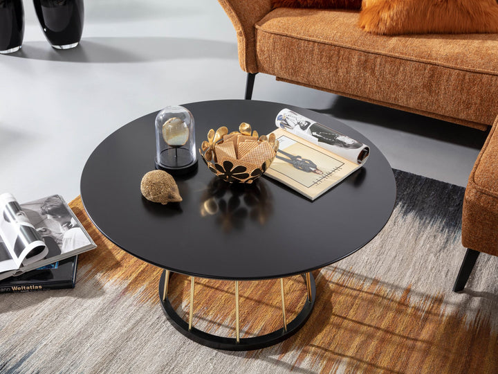 Couchtisch_ Eleganter Schwarzer und Goldener Wohnzimmertisch_ Robuste Metallstruktur_ Große Ablagefläche - KADIMA DESIGN_Größe_ 80x80x42 cm_