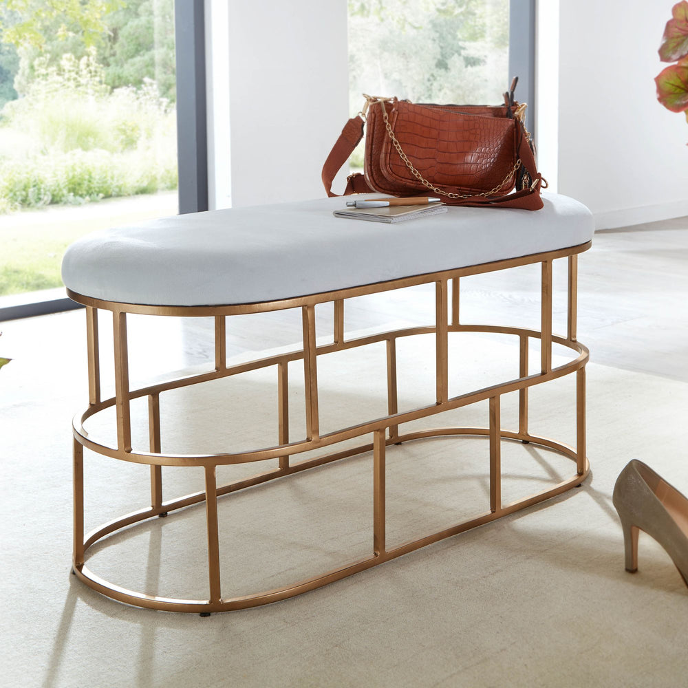 Samt-Sitzbank in Weiß &amp; Gold_ modernes Design_ handgefertigtes Unikat_ 90x46x38 cm - KADIMA DESIGN_Größe_ 90x38x46 cm_