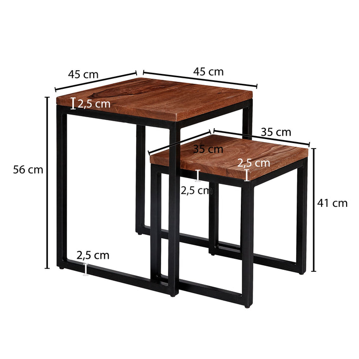 KADIMA DESIGN Industrial Satztisch-Set aus Sheeshamholz und Metallbeinen_ Unikat mit beeindruckender Maserung_Braun_#sku_BARWL6.152#