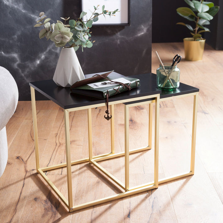 Couchtisch Set TRONTO_ 2 Tische_ Gold-Look_ Metallgestell_ schwarze Glas/MDF-Platte_ 40/35x42/39x40/35 cm - KADIMA DESIGN_Farbe_ Gold_ Größe_ 40x40x42 cm_