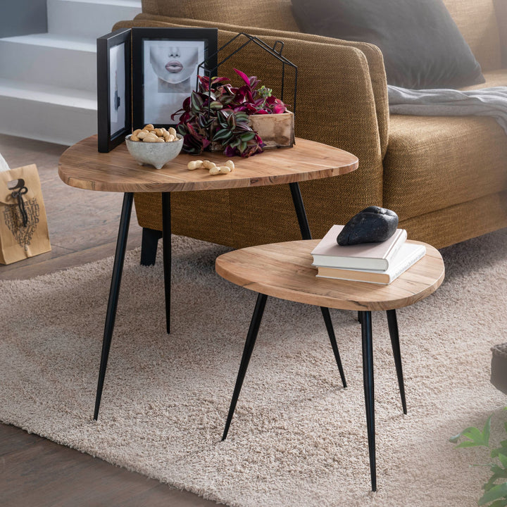 Industrial Style Beistelltische_ 2er Set aus Holz und Metall_ 60x51x60 cm und 42_5x37x42_5 cm_ 30 kg/25 kg Belastbarkeit - KADIMA DESIGN_Größe_ 60x60x51 cm_