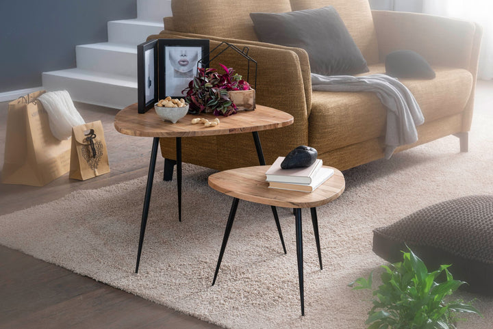 Industrial Style Beistelltische_ 2er Set aus Holz und Metall_ 60x51x60 cm und 42_5x37x42_5 cm_ 30 kg/25 kg Belastbarkeit - KADIMA DESIGN_Größe_ 60x60x51 cm_