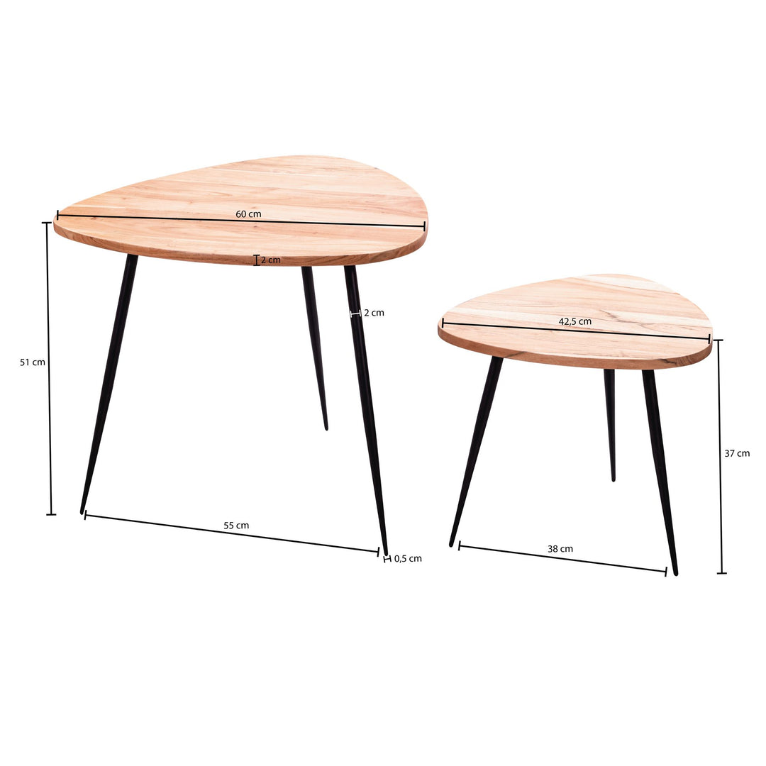 Industrial Style Beistelltische_ 2er Set aus Holz und Metall_ 60x51x60 cm und 42_5x37x42_5 cm_ 30 kg/25 kg Belastbarkeit - KADIMA DESIGN_Größe_ 60x60x51 cm_