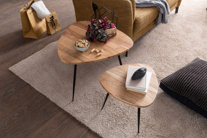 Industrial Style Beistelltische_ 2er Set aus Holz und Metall_ 60x51x60 cm und 42_5x37x42_5 cm_ 30 kg/25 kg Belastbarkeit - KADIMA DESIGN_Größe_ 60x60x51 cm_