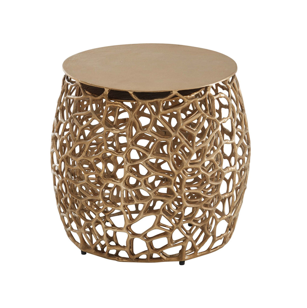 2-teiliges Satztisch-Set aus Gold-Aluminium_ Handgefertigt mit Aststruktur - KADIMA DESIGN_Größe_ 46x46x42 cm_