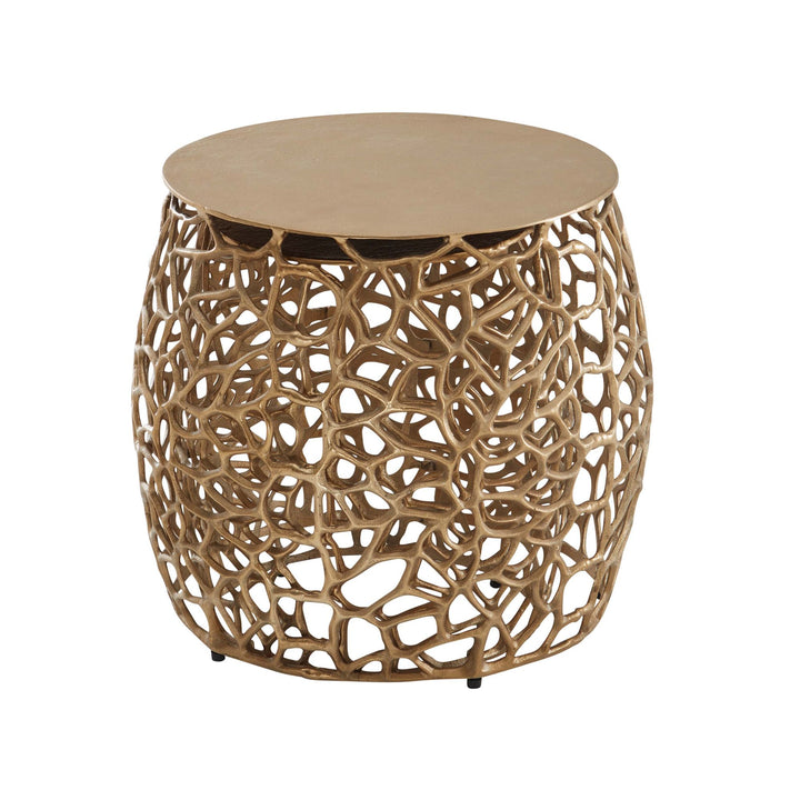 2-teiliges Satztisch-Set aus Gold-Aluminium_ Handgefertigt mit Aststruktur - KADIMA DESIGN_Größe_ 46x46x42 cm_