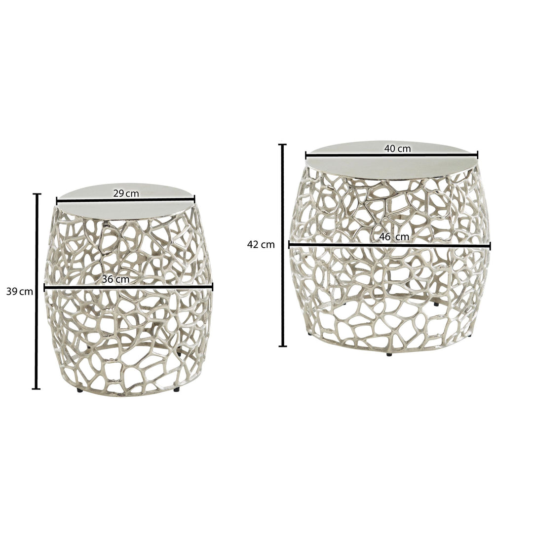 Silbernes Beistelltisch-Set mit ausgefallener Aststruktur_ Aluminium_ vielseitig einsetzbar - KADIMA DESIGN_Größe_ 46x46x42 cm_