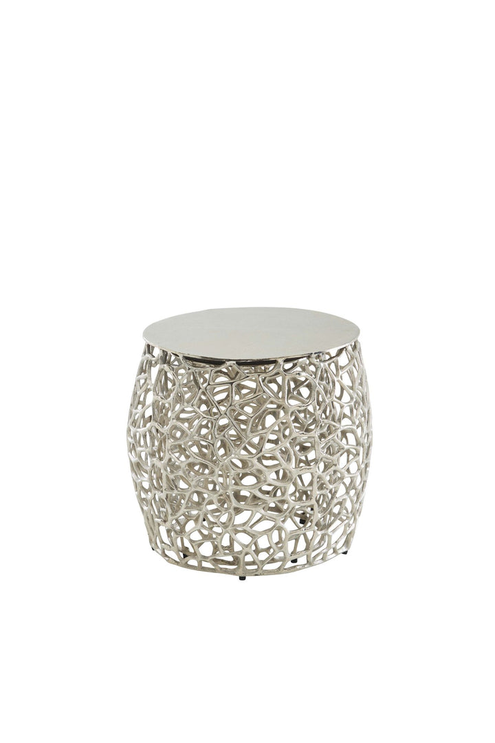 Silbernes Beistelltisch-Set mit ausgefallener Aststruktur_ Aluminium_ vielseitig einsetzbar - KADIMA DESIGN_Größe_ 46x46x42 cm_