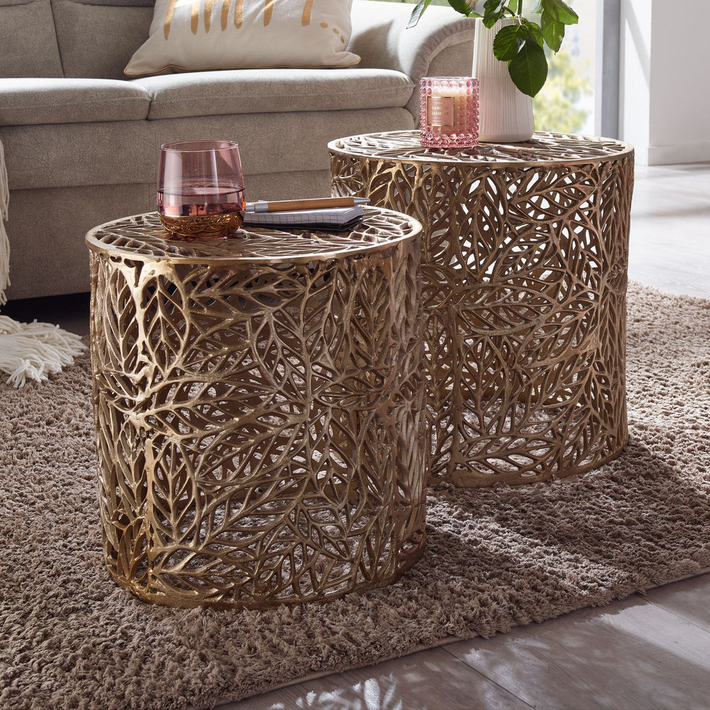 2-teiliges Couchtisch-Set_ Aluminium mit Blumenmuster_ ineinanderstellbar - KADIMA DESIGN_Größe_ 41x41x42 cm_