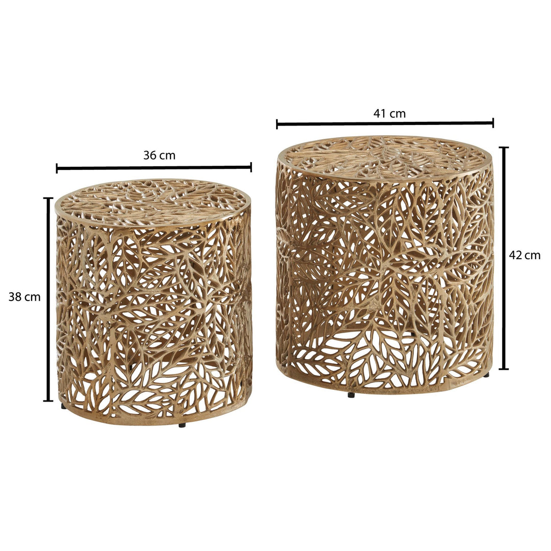 2-teiliges Couchtisch-Set_ Aluminium mit Blumenmuster_ ineinanderstellbar - KADIMA DESIGN_Größe_ 41x41x42 cm_