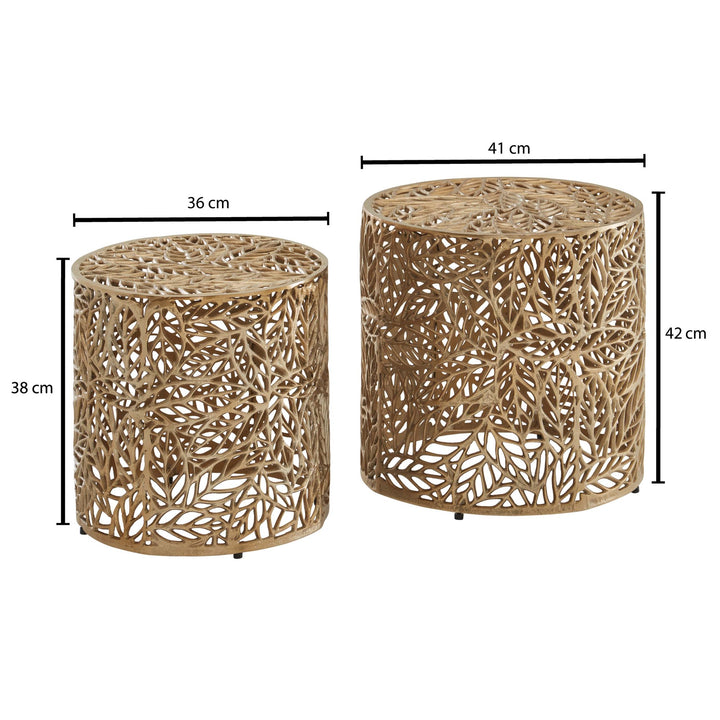 2-teiliges Couchtisch-Set_ Aluminium mit Blumenmuster_ ineinanderstellbar - KADIMA DESIGN_Größe_ 41x41x42 cm_