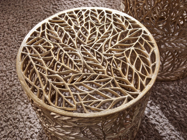 2-teiliges Couchtisch-Set_ Aluminium mit Blumenmuster_ ineinanderstellbar - KADIMA DESIGN_Größe_ 41x41x42 cm_#sku_BARWL6.671#