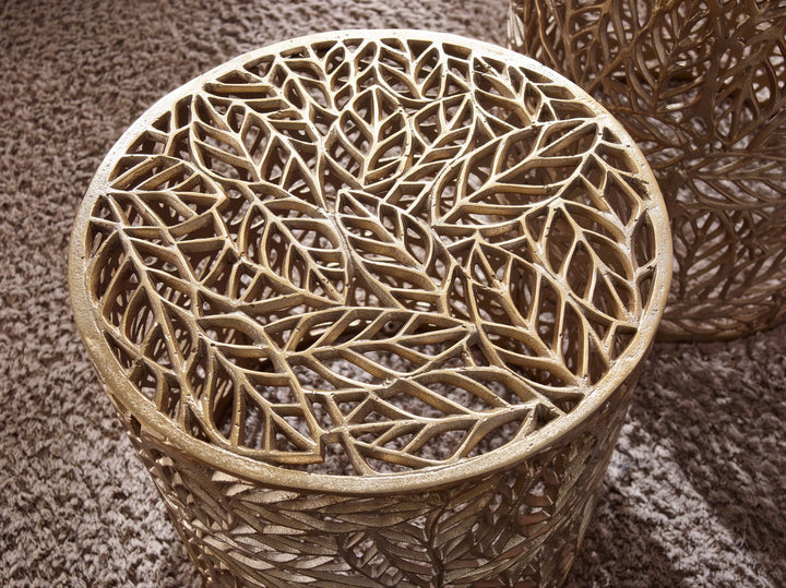 2-teiliges Couchtisch-Set_ Aluminium mit Blumenmuster_ ineinanderstellbar - KADIMA DESIGN_Größe_ 41x41x42 cm_