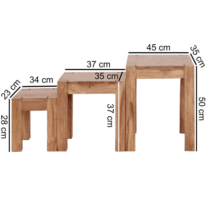 KADIMA DESIGN Holz Satztisch Set "NAKO" - Landhaus-Stil_ handgefertigt aus Massivholz_ platzsparend_ einzigartige Maserung_Beige_#sku_BARWL1.444#