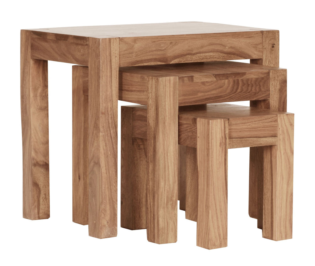 Holz Satztisch Set &quot;NAKO&quot;_ 3-teilig_ Landhaus-Stil_ Massivholz_ platzsparend_ 45x50x36 cm_ 37x38x30 cm_ 30x25x25 cm - KADIMA DESIGN_Farbe_ Beige_ Größe_ 50x36x45 cm_