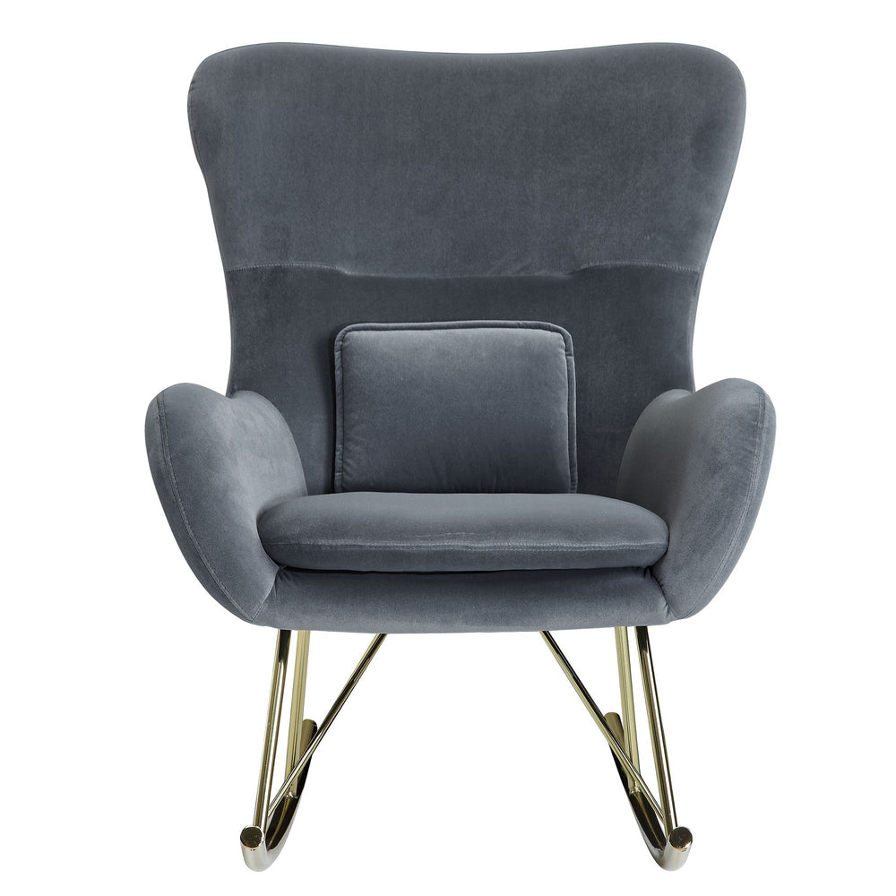 Schaukelstuhl aus Samt_ Wippfunktion_ Samt-Sitzschale_ 74x101x89 cm_ Rosa/Dunkelgrau/Hellgrau_ 120 kg Belastung - KADIMA DESIGN_Farbe_ Anthrazit_ Größe_ 89x74x101 cm_