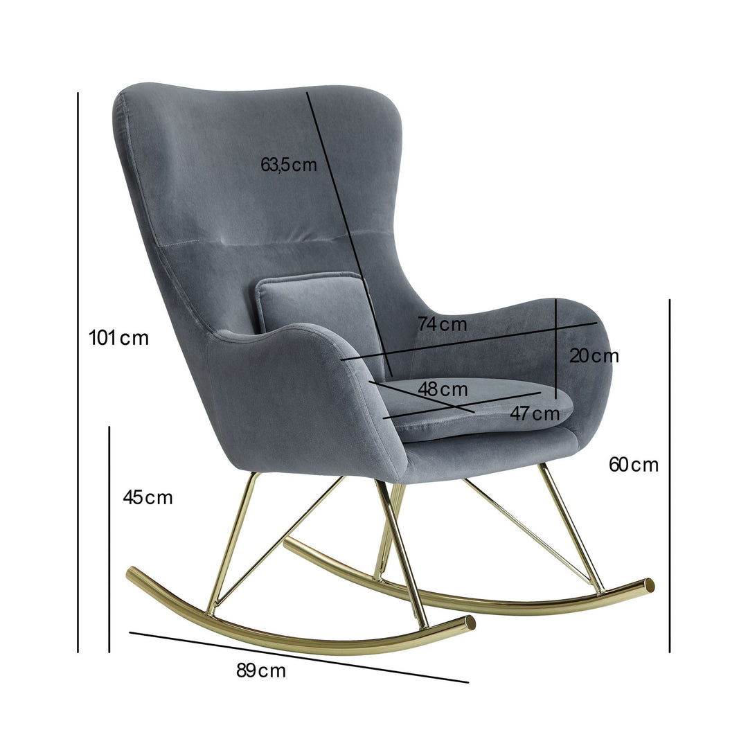 KADIMA DESIGN Gemütlicher Schaukelstuhl aus Samt mit Wippfunktion_ modernem Design und bequemer Sitzschale_Anthrazit_#sku_BARWL6.203#