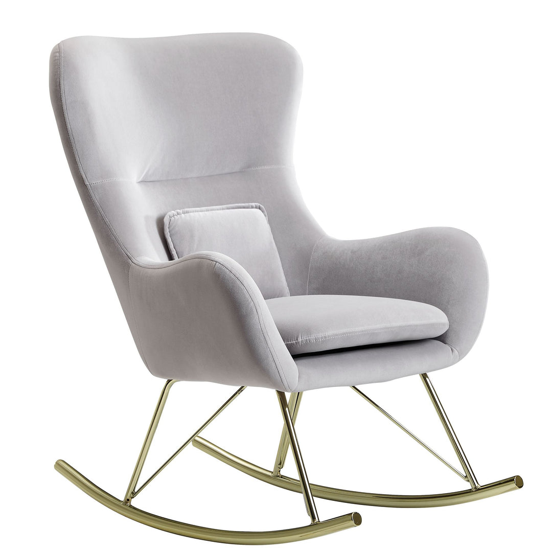 KADIMA DESIGN Gemütlicher Schaukelstuhl aus Samt mit Wippfunktion_ modernem Design und bequemer Sitzschale_Grau_#sku_BARWL6.201#