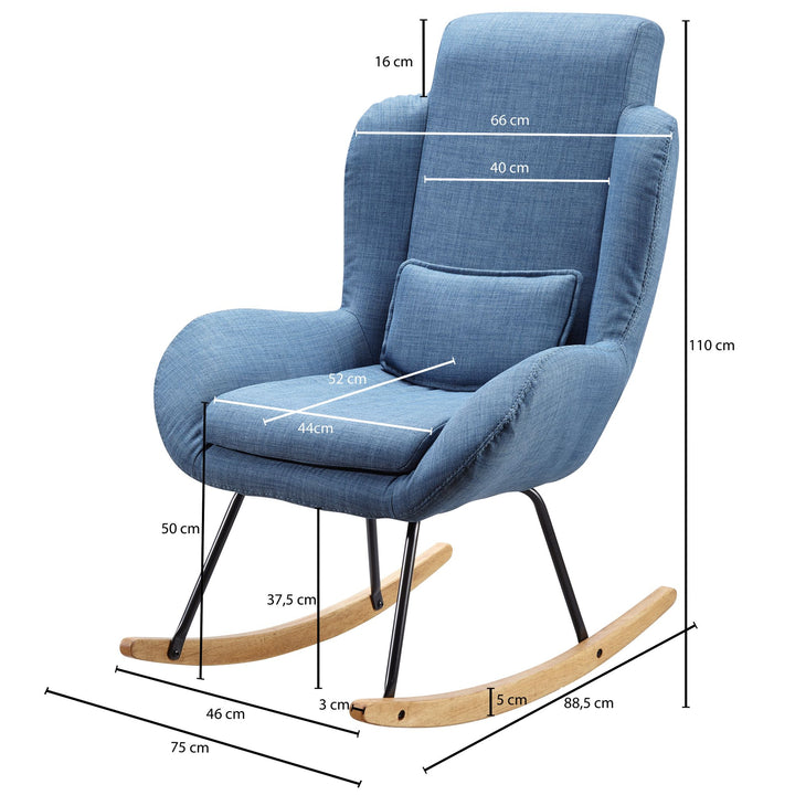 LAVANT Schaukelstuhl_ Weiche Sitzschale_ Wippfunktion_ abnehmbare Polsterung_ hohe Rückenlehne_ Rubberwood_ Grau/Blau/Anthrazit - KADIMA DESIGN_Farbe_ Blau_ Größe_ 75x88x110 cm_