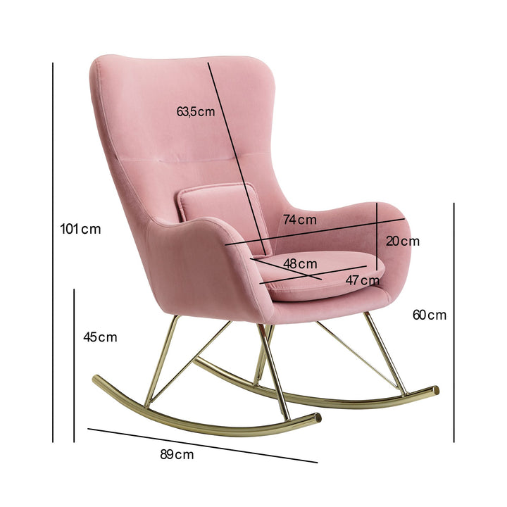 KADIMA DESIGN Gemütlicher Schaukelstuhl aus Samt mit Wippfunktion_ modernem Design und bequemer Sitzschale_Rosa_#sku_BARWL6.202#