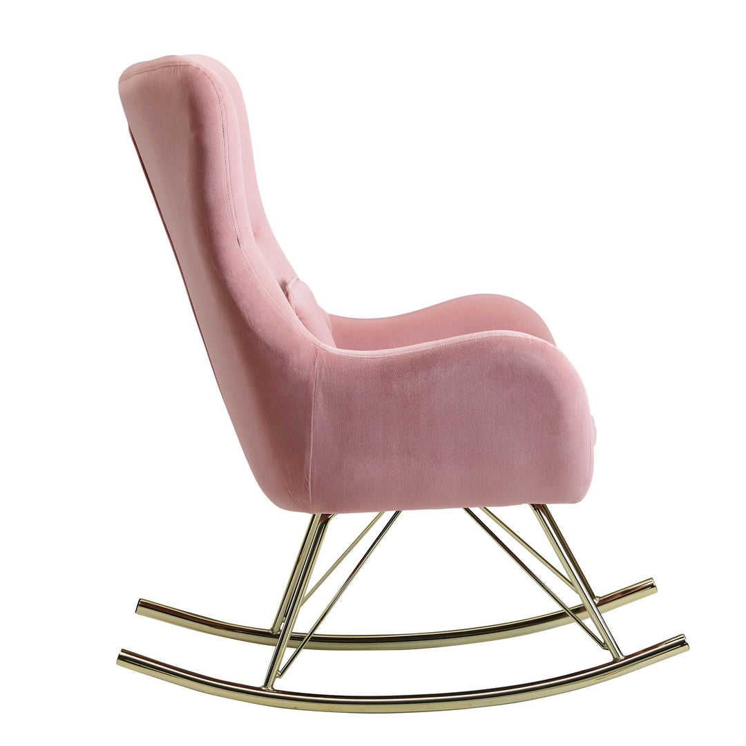 KADIMA DESIGN Gemütlicher Schaukelstuhl aus Samt mit Wippfunktion_ modernem Design und bequemer Sitzschale_Rosa_#sku_BARWL6.202#