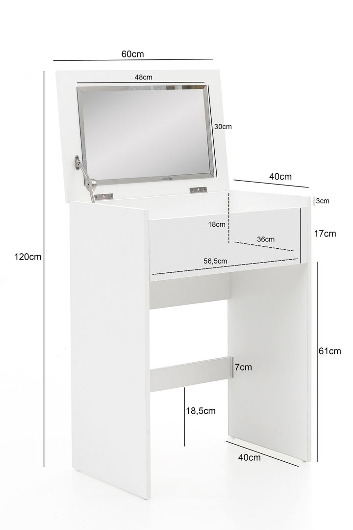 Moderner Schminktisch mit Klappfach und Spiegel_ inklusive Hocker_ Melaminharzbeschichtung - KADIMA DESIGN_Größe_ 60x40x81 cm_