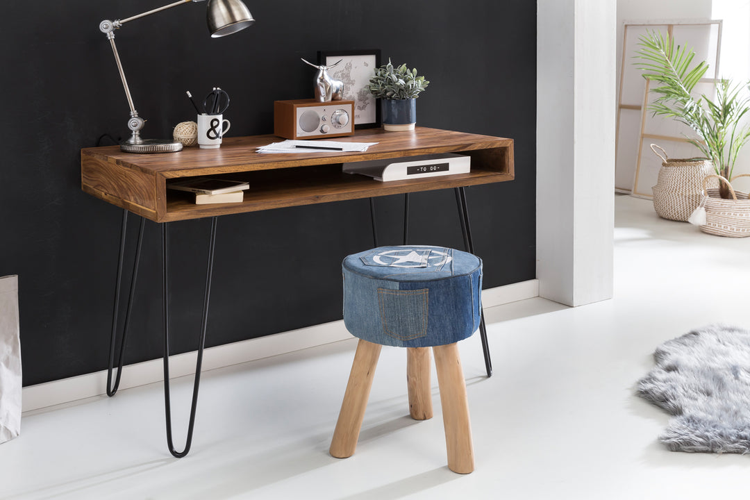 Massivholz Sheesham Schreibtisch Retro - Industrial Look_ Große Tischplatte_ Haarnadelbeine_ KADIMA DESIGN_Größe_ 110x60x76 cm_