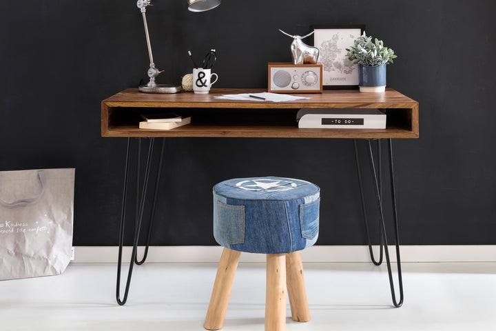 Massivholz Sheesham Schreibtisch Retro - Industrial Look_ Große Tischplatte_ Haarnadelbeine_ KADIMA DESIGN_Größe_ 110x60x76 cm_