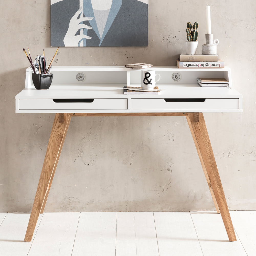 KADIMA DESIGN Moderner Schreibtisch im skandinavischen Retro Look mit großer Arbeitsfläche und Ablagefläche_Weiß_#sku_BARWL5.186#