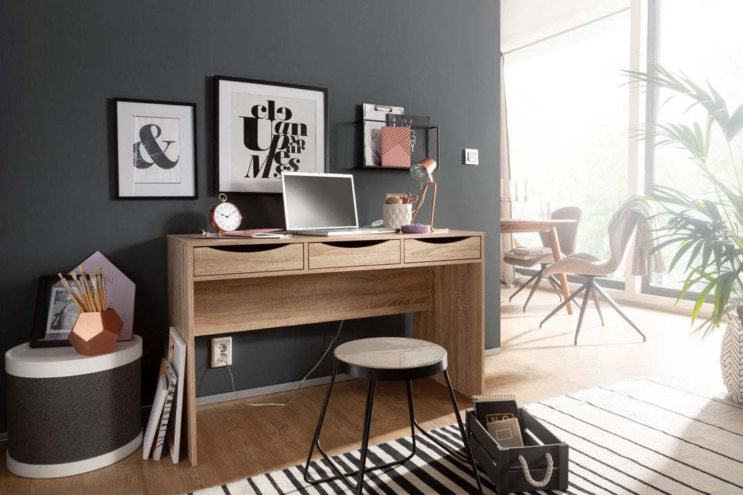 Schreibtisch Sonoma Eiche mit Schubladen - Praktische Blende_ Stauraum_ Stabile Seitenwände_ Anti-Rutsch Pads_ KADIMA DESIGN_Größe_ 120x55x75 cm_