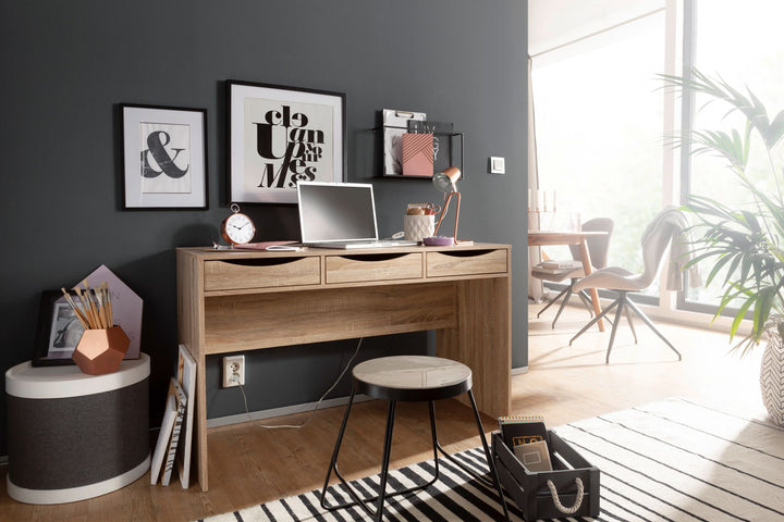 Schreibtisch Sonoma Eiche mit Schubladen - Praktische Blende_ Stauraum_ Stabile Seitenwände_ Anti-Rutsch Pads_ KADIMA DESIGN_Größe_ 120x55x75 cm_