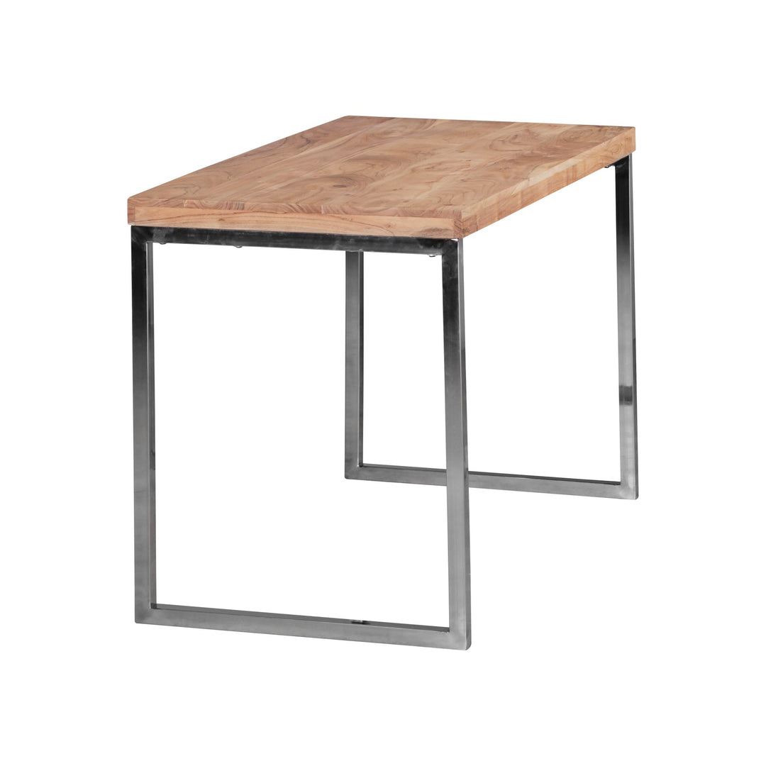 Schreibtisch ISEN_ Massivholz_ Landhausstil_ verchromtes Metallgestell_ 50 kg Belastung - KADIMA DESIGN_Farbe_ Beige_ Größe_ 120x60x76 cm_