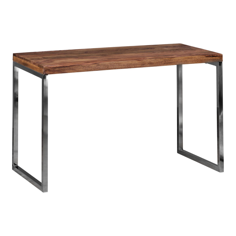 Schreibtisch ISEN_ Massivholz_ Landhausstil_ verchromtes Metallgestell_ 50 kg Belastung - KADIMA DESIGN_Farbe_ Braun_ Größe_ 120x60x76 cm_#sku_BARWL1.787#