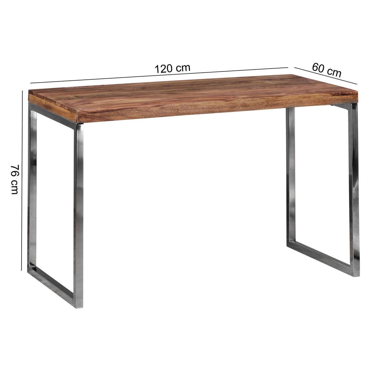 Schreibtisch ISEN_ Massivholz_ Landhausstil_ verchromtes Metallgestell_ 50 kg Belastung - KADIMA DESIGN_Farbe_ Braun_ Größe_ 120x60x76 cm_