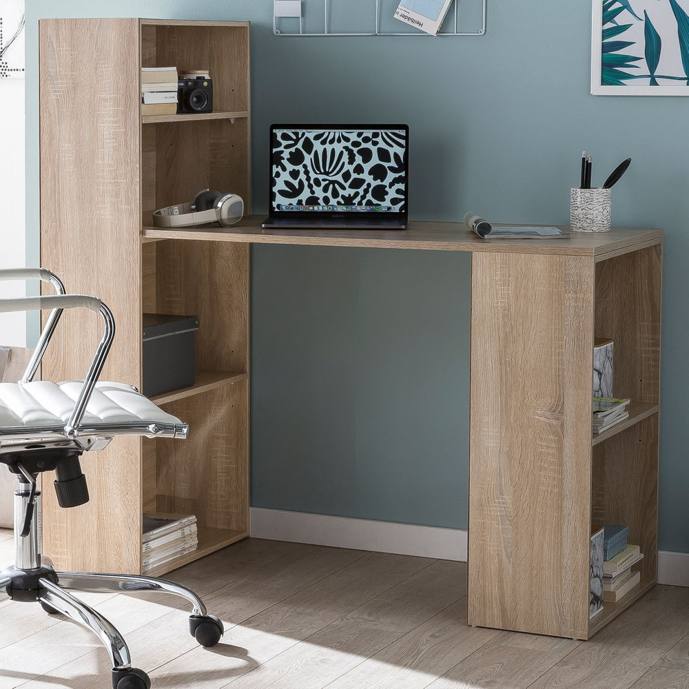 KADIMA DESIGN Schreibtisch mit Regal BRENTA - Großzügige Arbeitsfläche für optimale Organisation und Funktionalität im Büro_Beige_#sku_BARWL5.693#
