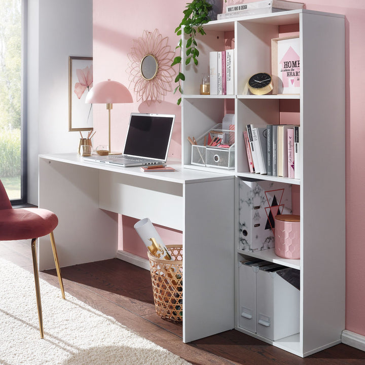 Großer Schreibtisch mit Regal_ Puristisches Design_ Melaminharzbeschichtung - KADIMA DESIGN_Größe_ 170x59x144 cm_