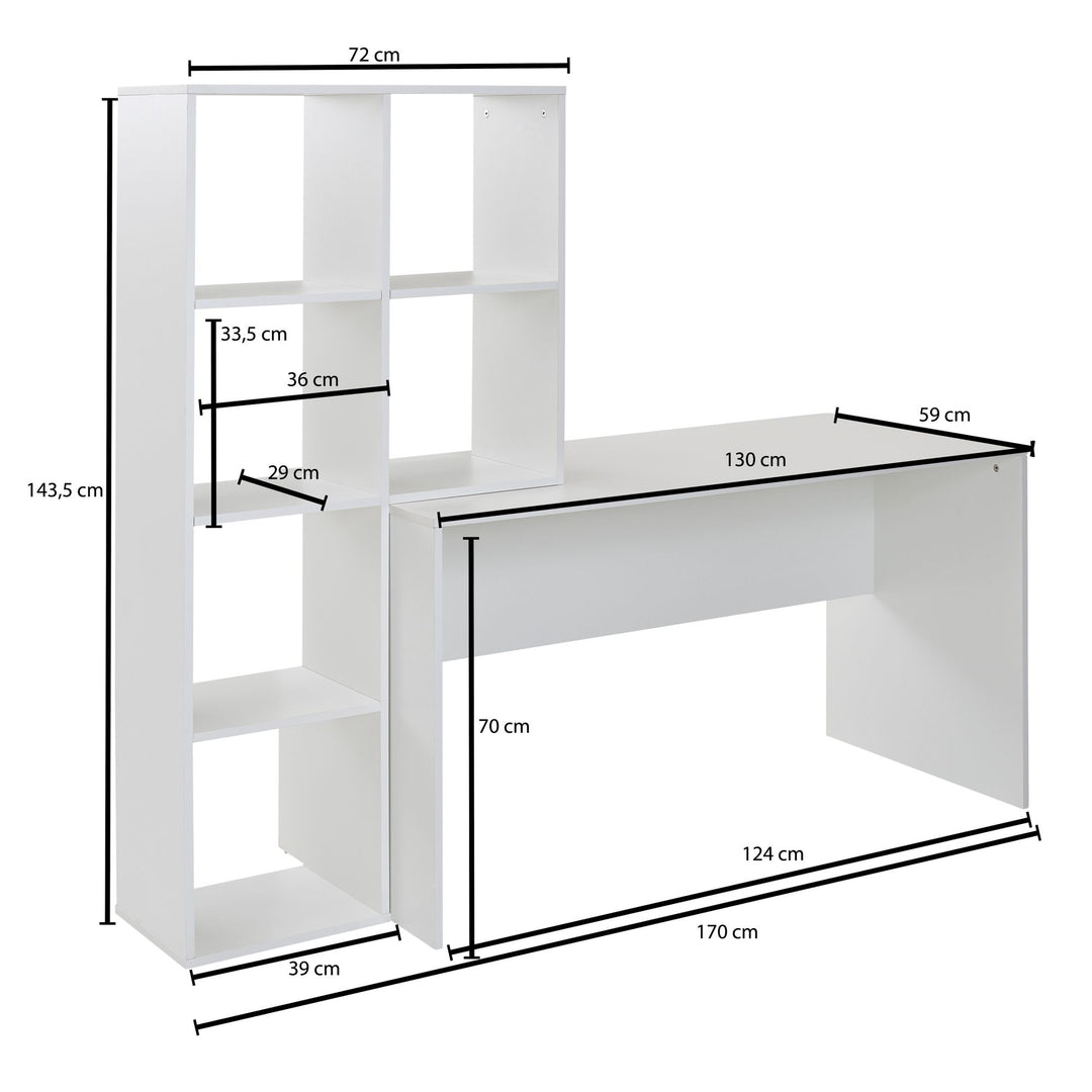 Großer Schreibtisch mit Regal_ Puristisches Design_ Melaminharzbeschichtung - KADIMA DESIGN_Größe_ 170x59x144 cm_