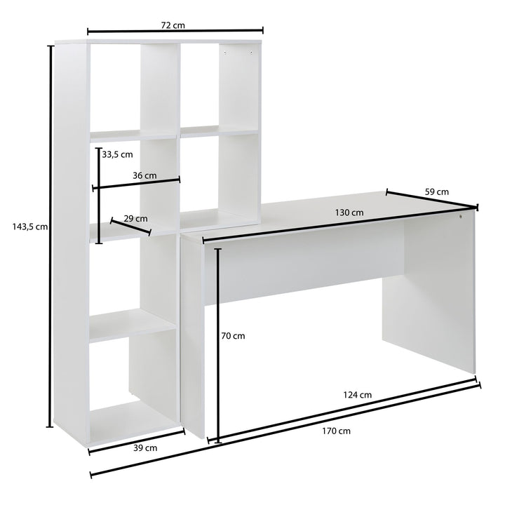 Großer Schreibtisch mit Regal_ Puristisches Design_ Melaminharzbeschichtung - KADIMA DESIGN_Größe_ 170x59x144 cm_