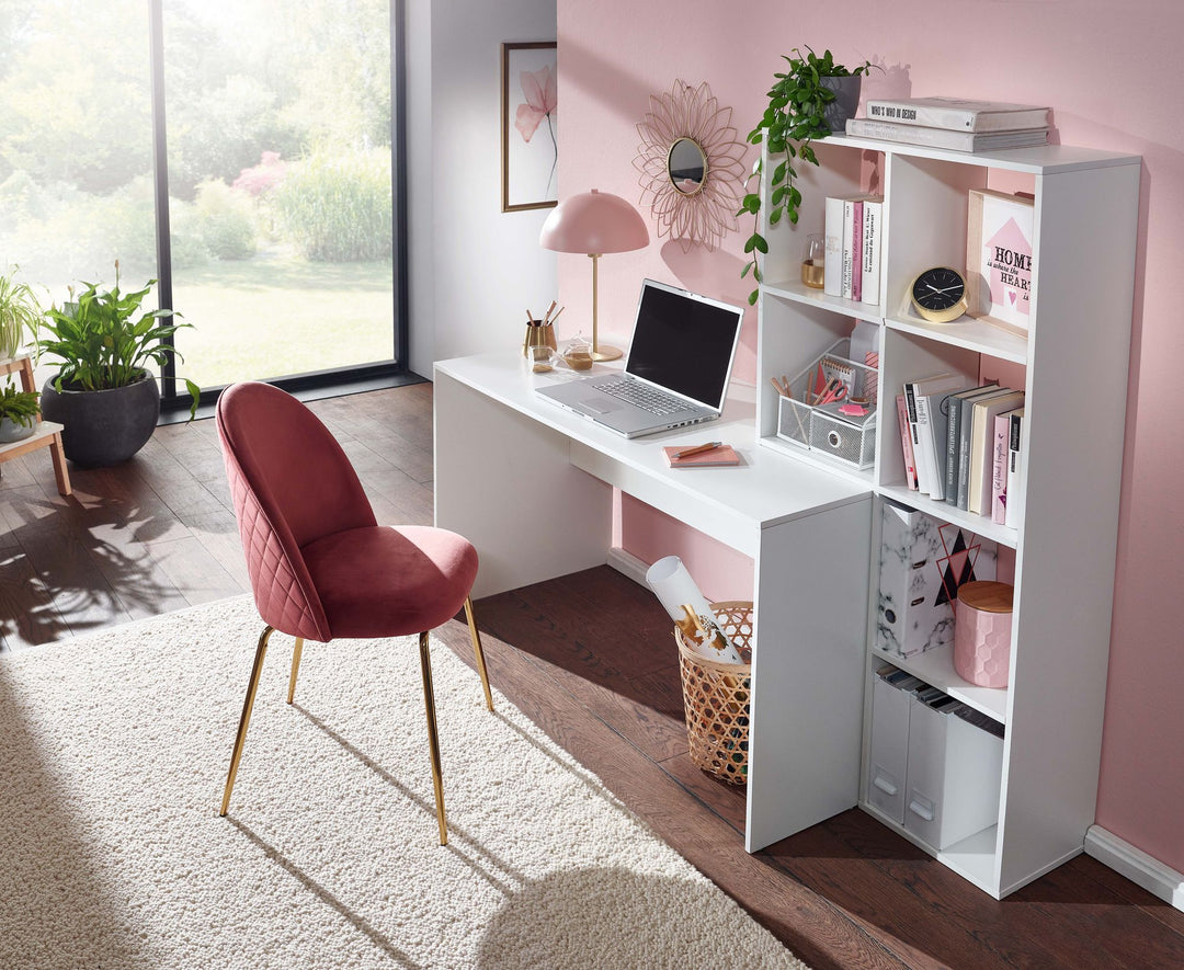 KADIMA DESIGN Großer Schreibtisch mit Regal - Vielseitig einsetzbarer Arbeitsbereich für Büro oder Schminken_Weiß_#sku_BARWL6.391#
