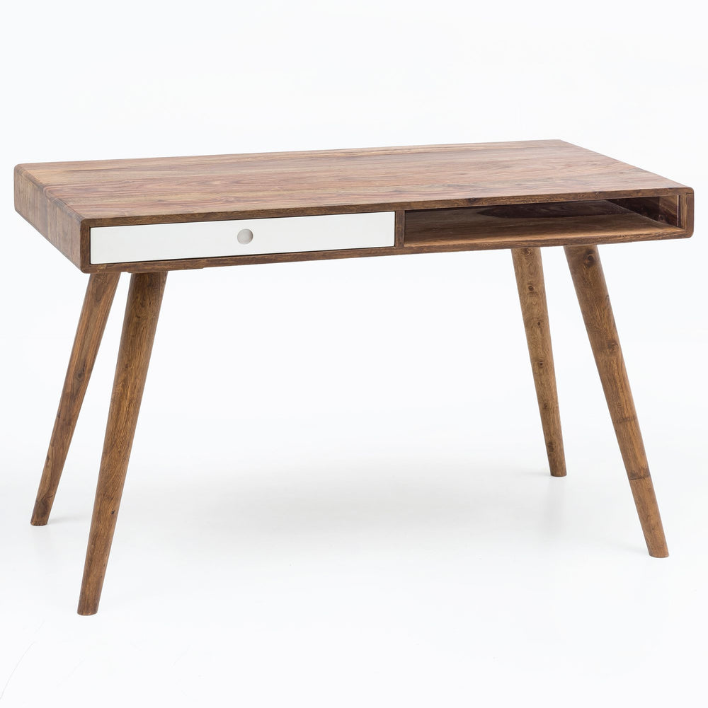 SAVIO Massivholz Schreibtisch_ Retro Stil_ viel Stauraum_ 50 kg Belastbarkeit - KADIMA DESIGN_Farbe_ Weiß_ Größe_ 117x60x75 cm_#sku_BARWL1.962#