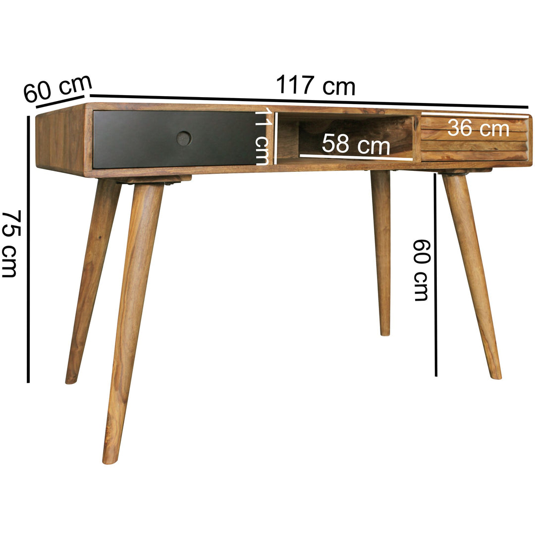 KADIMA DESIGN Schreibtisch SAVIO - Schreibtisch im Retro-Stil aus hochwertigem Massivholz mit Stauraum und Schubladen_Schwarz_#sku_BARWL1.955#