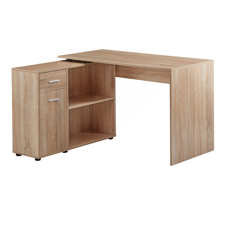 KADIMA DESIGN Schreibtisch mit Regal-Platte und Schublade/Tür - Bürotisch für Home Office und Arbeitsplatzorganisation_Beige_#sku_BARWL5.304#