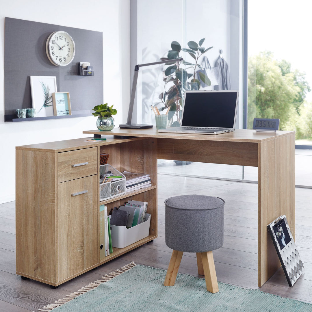 Schreibtisch mit Regal-Platte_ Integriertes Regal_ Drehbares Design_ Melaminharz-Beschichtung_ Schublade/Tür - KADIMA DESIGN_Farbe_ Beige_ Größe_ 120x107x75 cm_