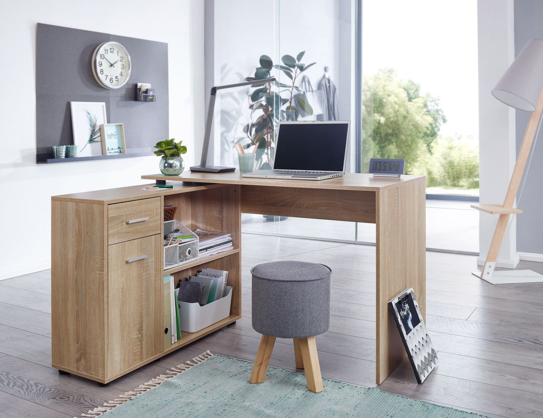 Schreibtisch mit Regal-Platte_ Integriertes Regal_ Drehbares Design_ Melaminharz-Beschichtung_ Schublade/Tür - KADIMA DESIGN_Farbe_ Beige_ Größe_ 120x107x75 cm_