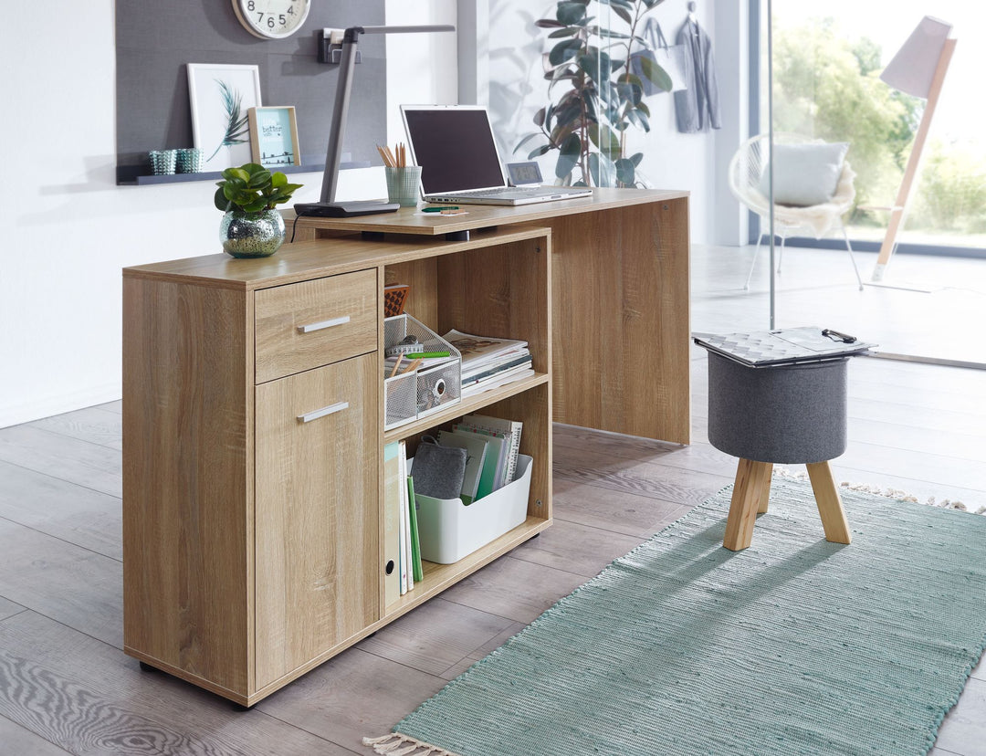 Schreibtisch mit Regal-Platte_ Integriertes Regal_ Drehbares Design_ Melaminharz-Beschichtung_ Schublade/Tür - KADIMA DESIGN_Farbe_ Beige_ Größe_ 120x107x75 cm_