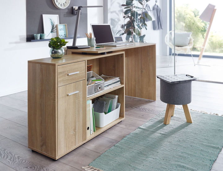 Schreibtisch mit Regal-Platte_ Integriertes Regal_ Drehbares Design_ Melaminharz-Beschichtung_ Schublade/Tür - KADIMA DESIGN_Farbe_ Beige_ Größe_ 120x107x75 cm_