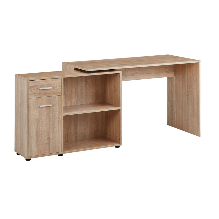 KADIMA DESIGN Schreibtisch mit Regal-Platte und Schublade/Tür - Bürotisch für Home Office und Arbeitsplatzorganisation_Beige_#sku_BARWL5.304#