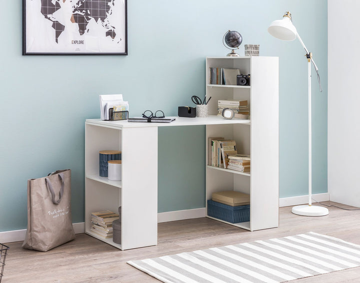 Schreibtisch mit Regal BRENTA_ 120x120x53 cm_ Spanplatten_ variable Regalhöhen - KADIMA DESIGN_Farbe_ Weiß_ Größe_ 120x53x120 cm_