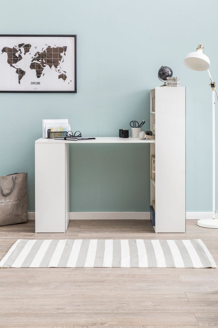 Schreibtisch mit Regal BRENTA_ 120x120x53 cm_ Spanplatten_ variable Regalhöhen - KADIMA DESIGN_Farbe_ Weiß_ Größe_ 120x53x120 cm_